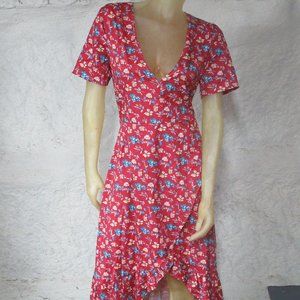 Red Flowered Wrap Dress Size L